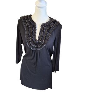 NWT Status by Shani Black Ruffle Trim V-Neck Tunic